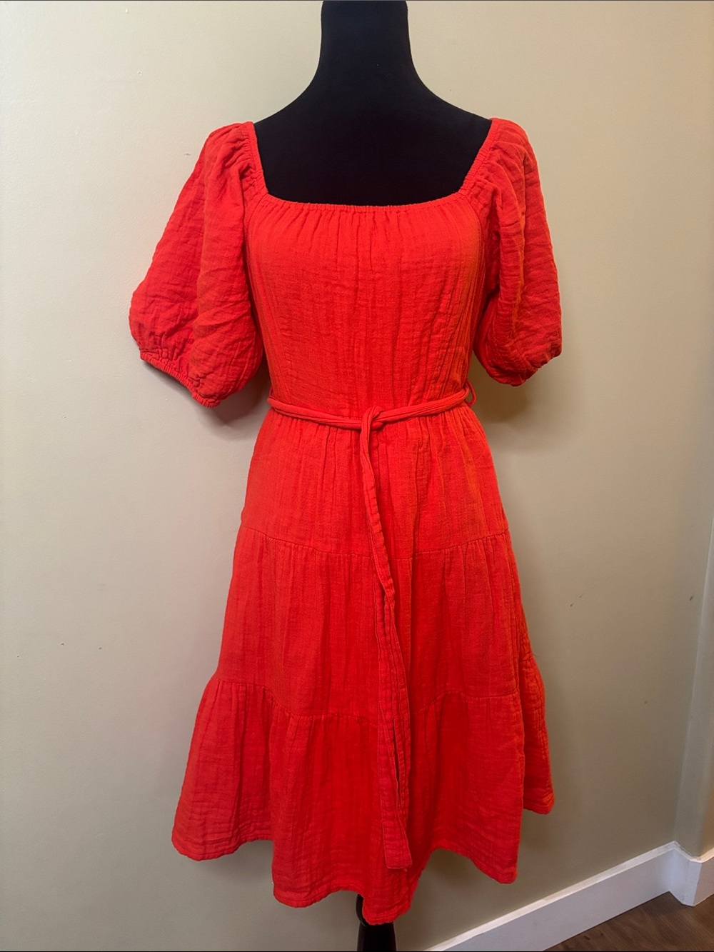 Sim & Sam red orange cotton mini dress